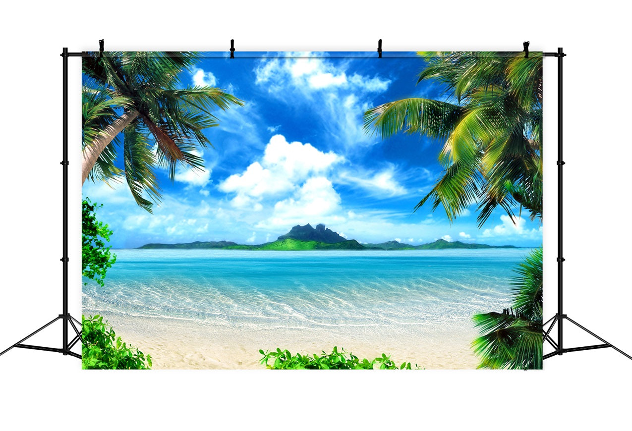 Photography Sky Backdrop Serene Ocean Palm Trees Backdrop LXX1-305