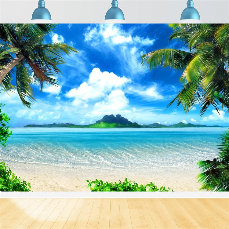 Photography Sky Backdrop Serene Ocean Palm Trees Backdrop LXX1-305