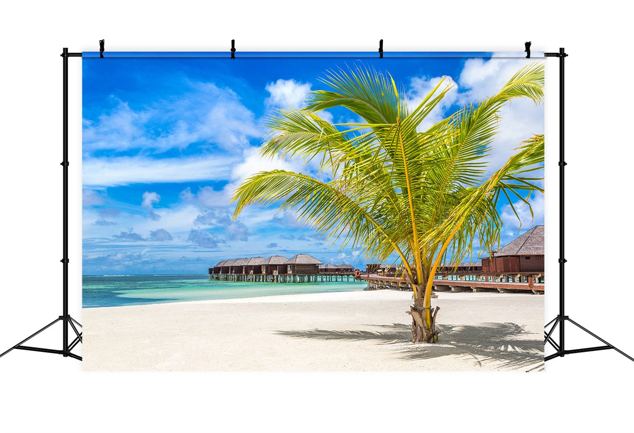 Sky Photography Backdrop Palm Tree Luxury Huts Backdrop LXX1-306