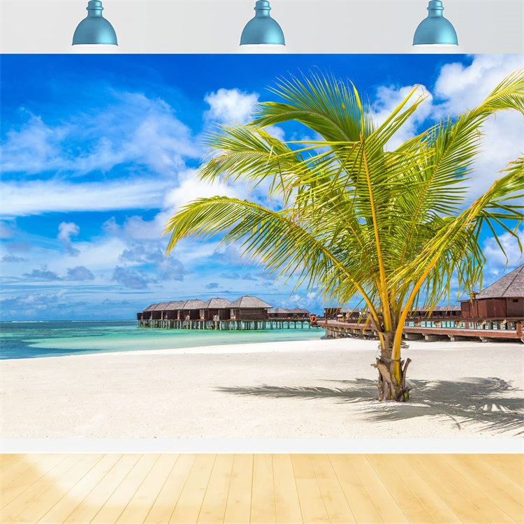 Sky Photography Backdrop Palm Tree Luxury Huts Backdrop LXX1-306