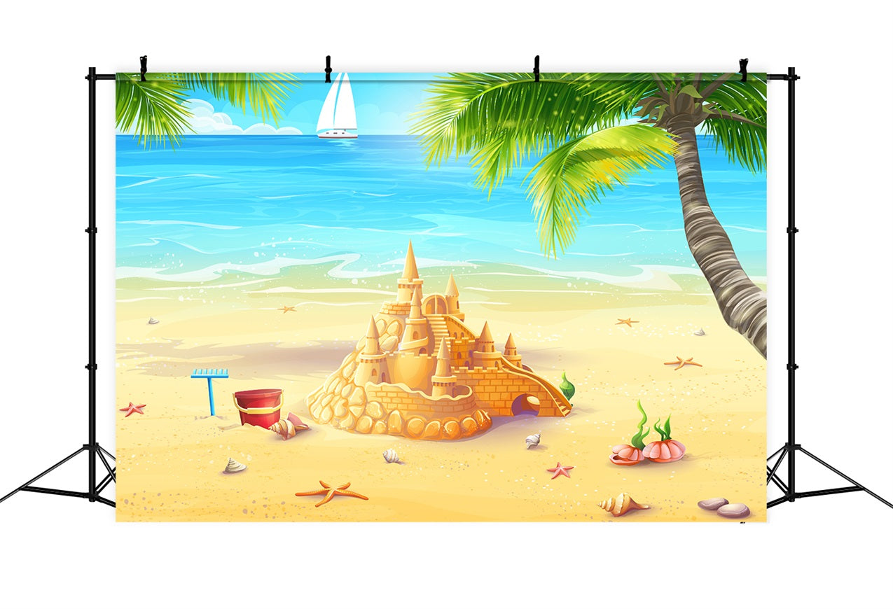 Ocean Sky Backdrop Golden Sandcastle Sunny Ocean Backdrop LXX1-309