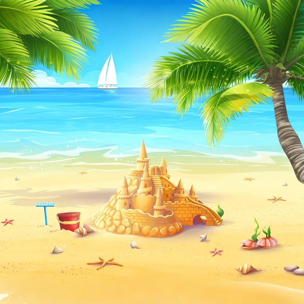 Ocean Sky Backdrop Golden Sandcastle Sunny Ocean Backdrop LXX1-309