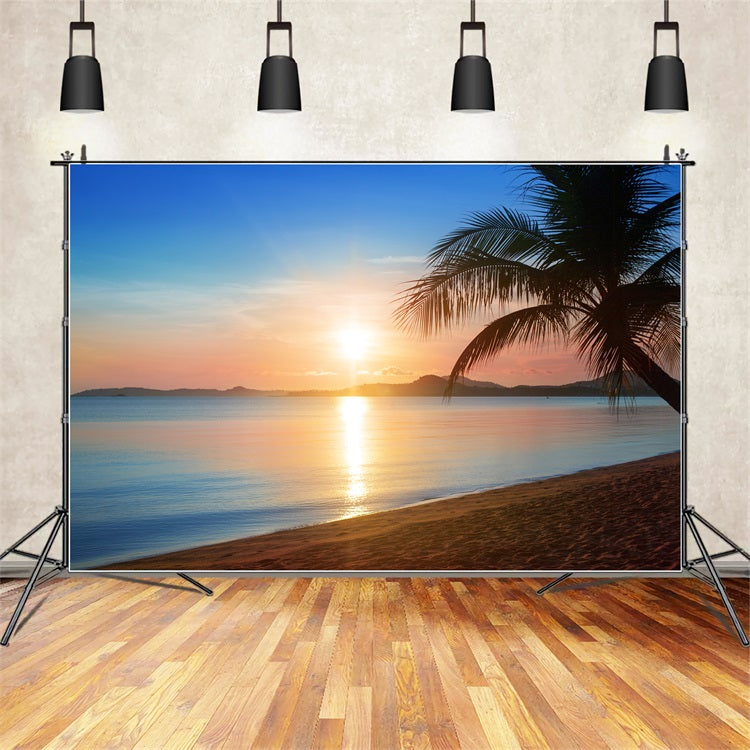 Blue Sky Photo Backdrop Golden Beach Sunset Backdrop LXX1-311