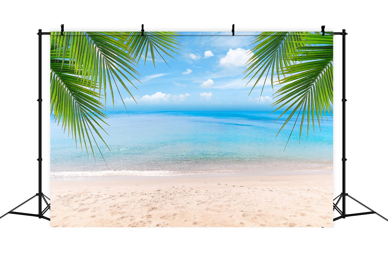 Cloudy Sky Backdrop Sandy Shore Palm Leaves Backdrop LXX1-312