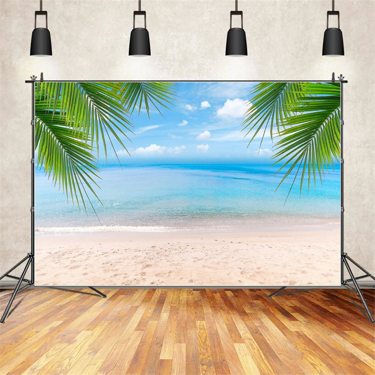 Cloudy Sky Backdrop Sandy Shore Palm Leaves Backdrop LXX1-312