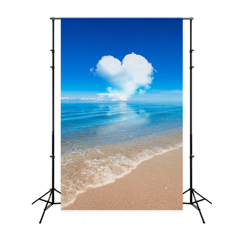 Sky Blue Backdrop Serene Ocean Heart Shaped Cloud Backdrop LXX1-317