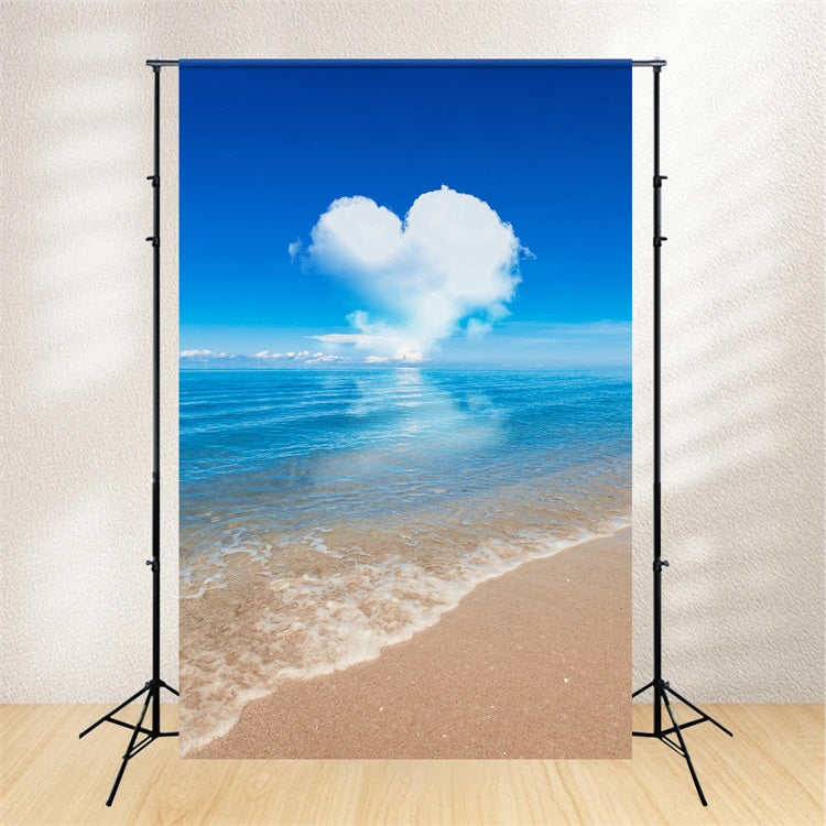 Sky Blue Backdrop Serene Ocean Heart Shaped Cloud Backdrop LXX1-317