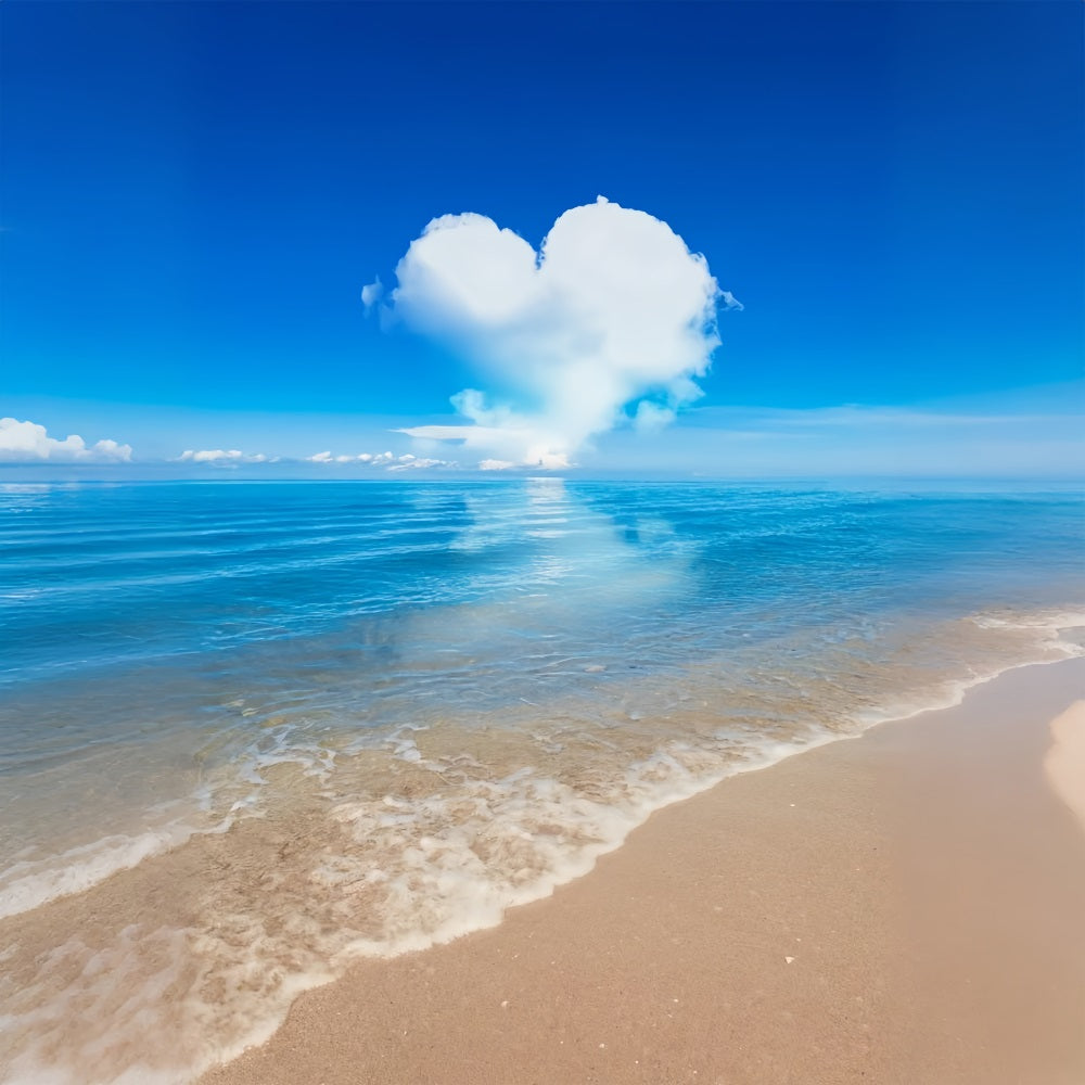 Sky Blue Backdrop Serene Ocean Heart Shaped Cloud Backdrop LXX1-317