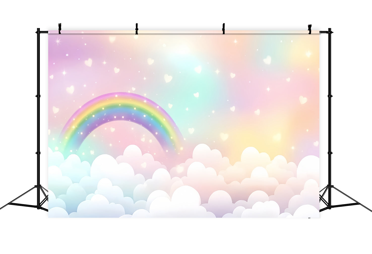 Sky Backdrop Sweet Rainbow Sparkling Heart Clouds Backdrop LXX1-327