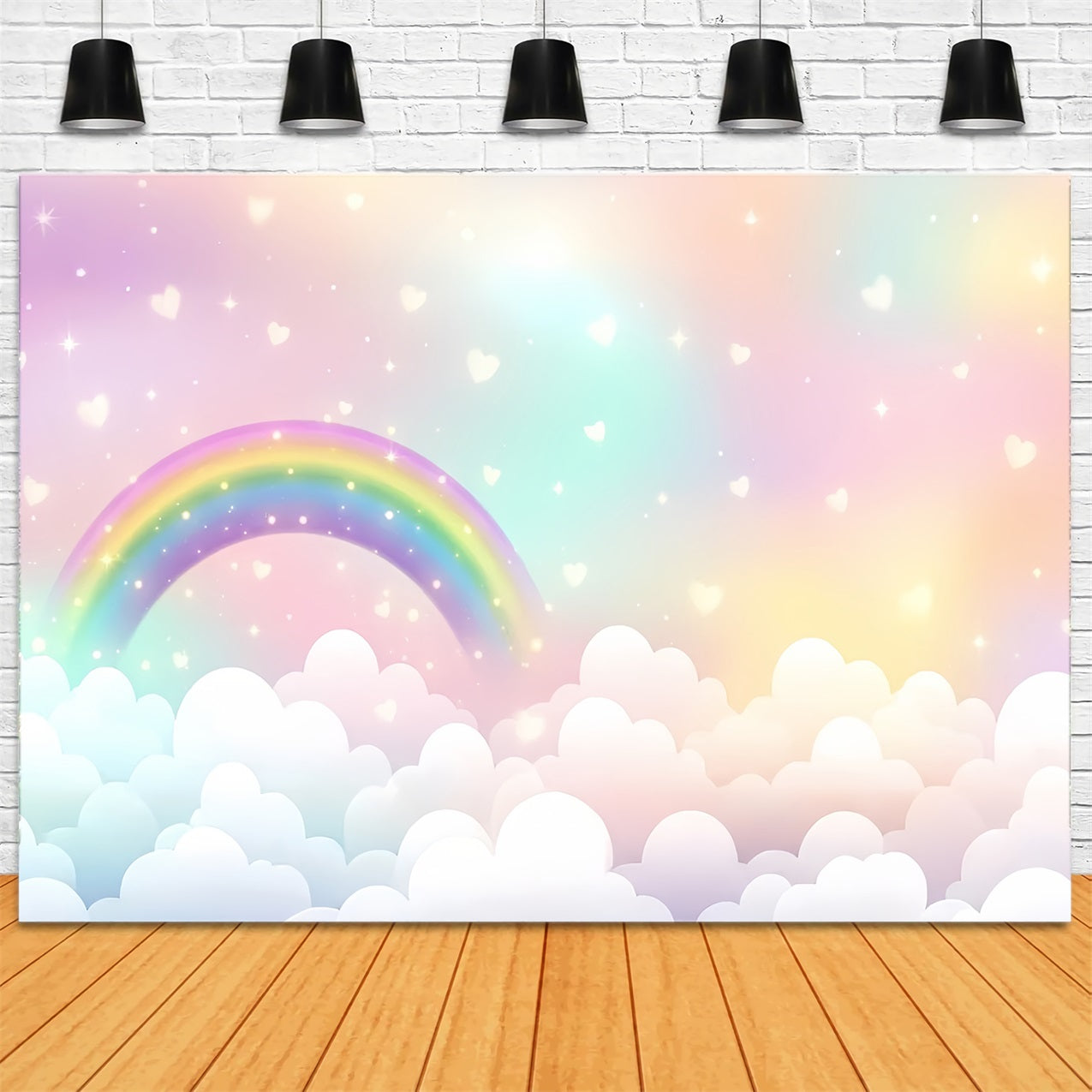 Sky Backdrop Sweet Rainbow Sparkling Heart Clouds Backdrop LXX1-327