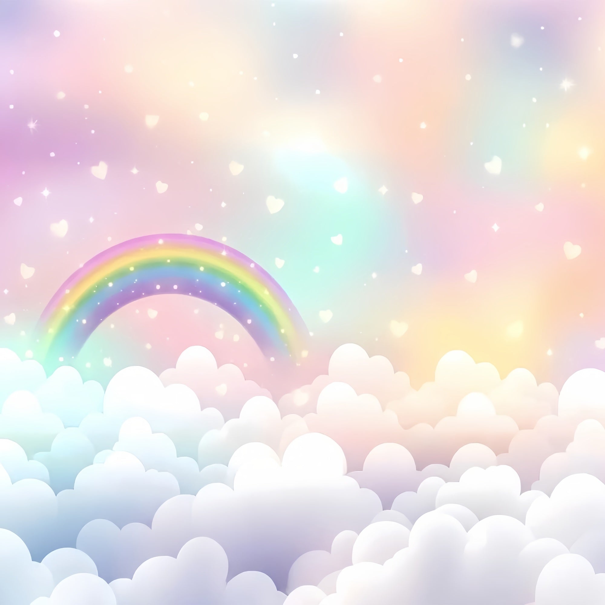 Sky Backdrop Sweet Rainbow Sparkling Heart Clouds Backdrop LXX1-327