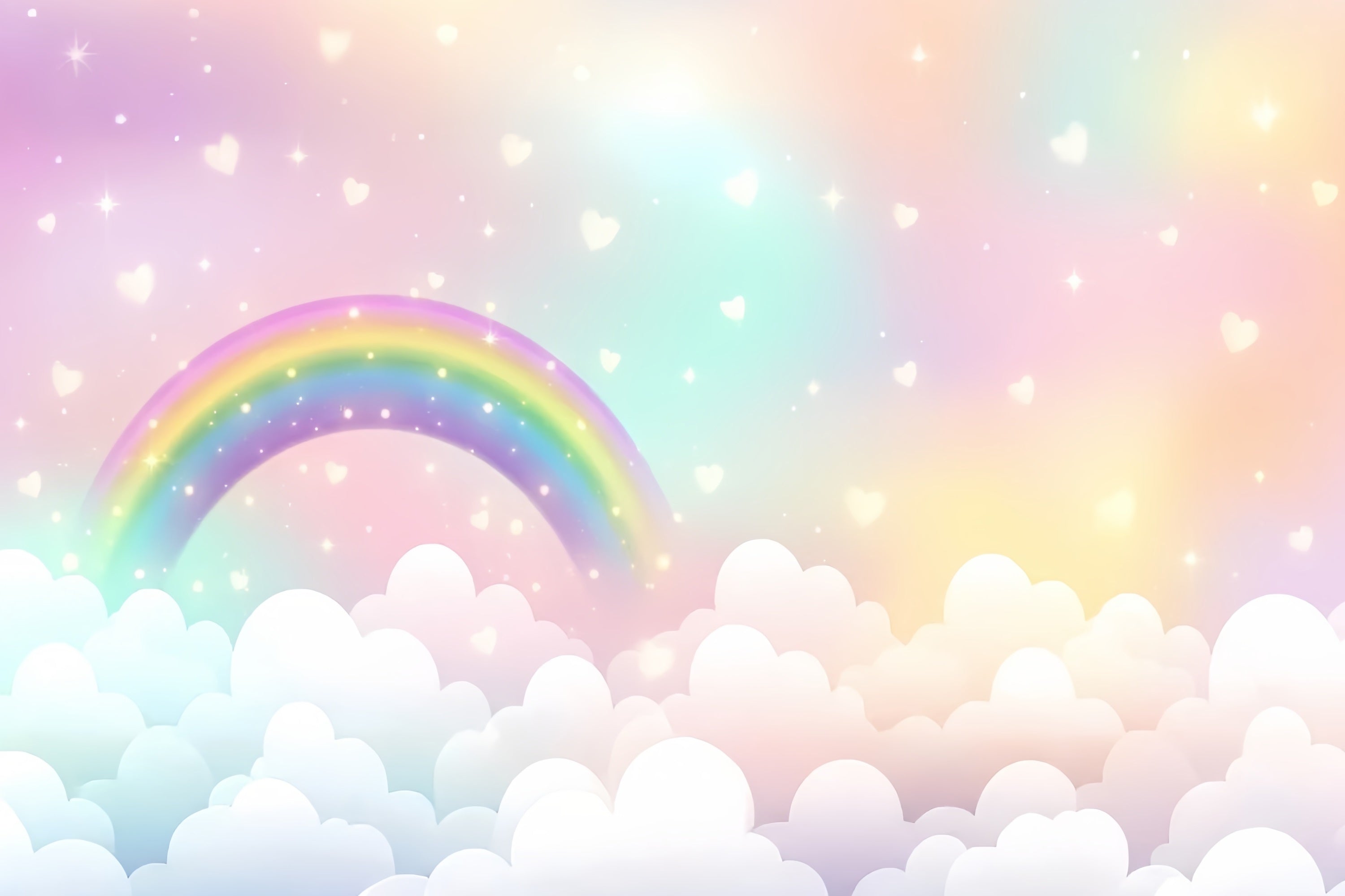 Sky Backdrop Sweet Rainbow Sparkling Heart Clouds Backdrop LXX1-327