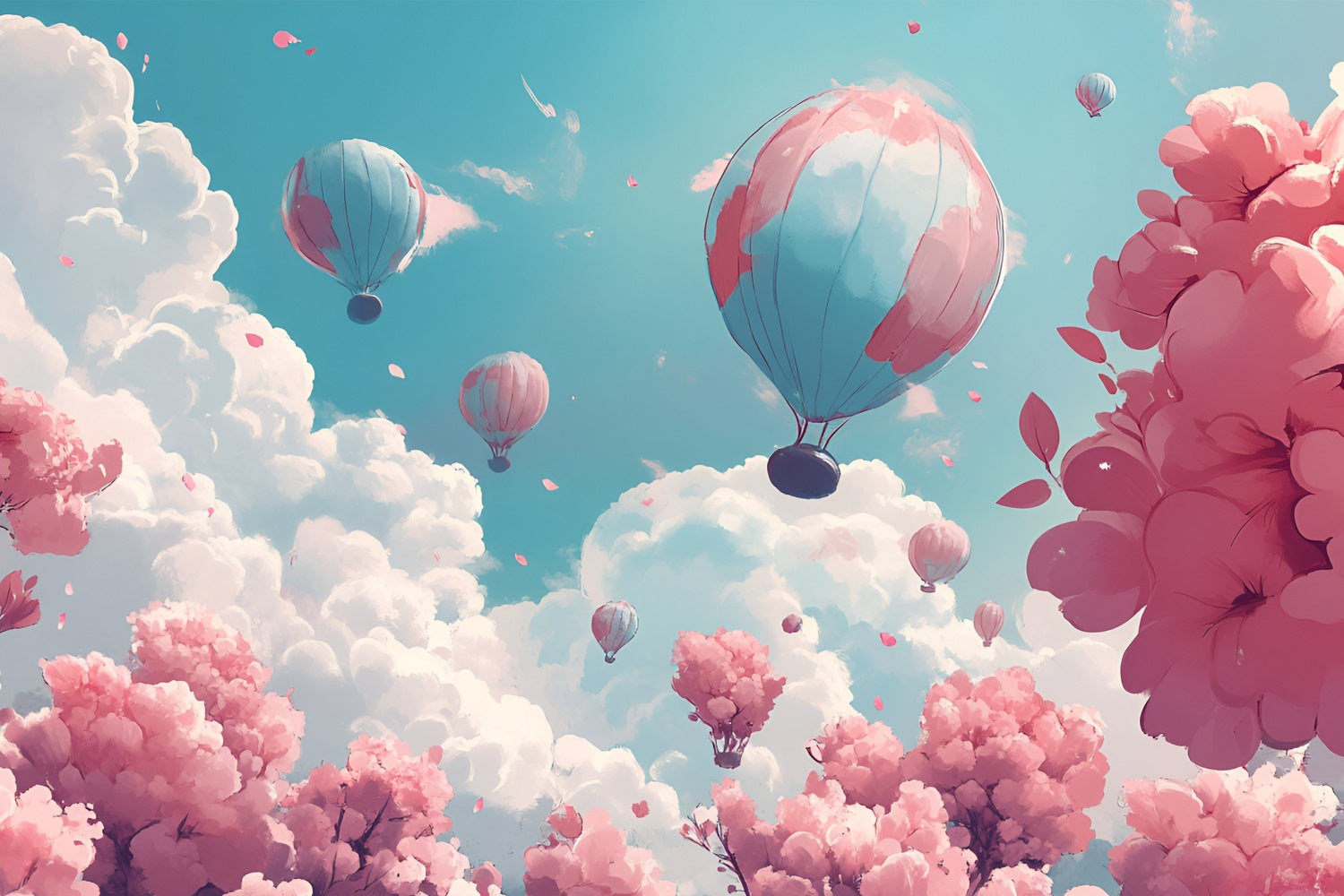 Clouds Backdrop Cherry Blossom Sky Balloon Backdrop LXX1-332