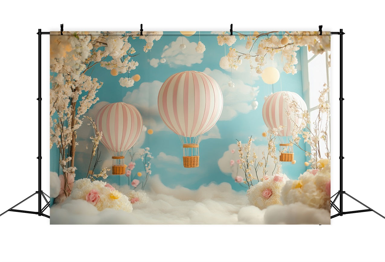 Cloud Photography Backdrop Floral Hot Air Balloon Backdrop LXX1-333