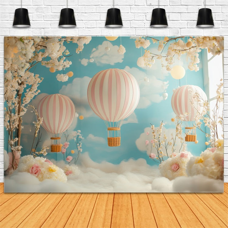 Cloud Photography Backdrop Floral Hot Air Balloon Backdrop LXX1-333