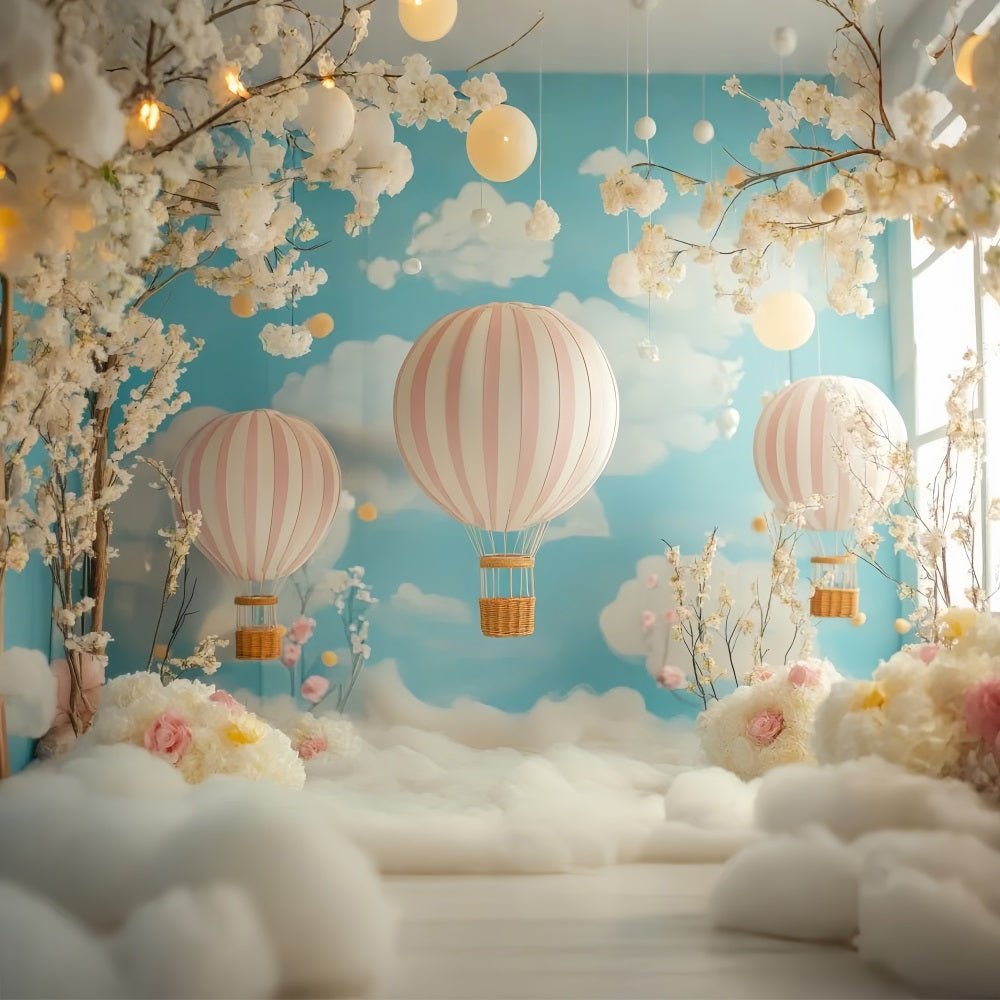 Cloud Photography Backdrop Floral Hot Air Balloon Backdrop LXX1-333