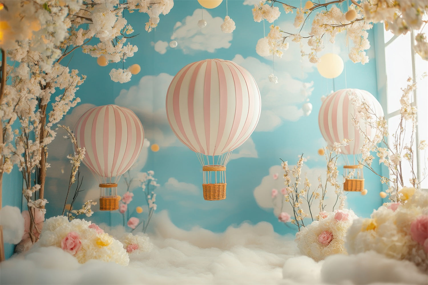 Cloud Photography Backdrop Floral Hot Air Balloon Backdrop LXX1-333