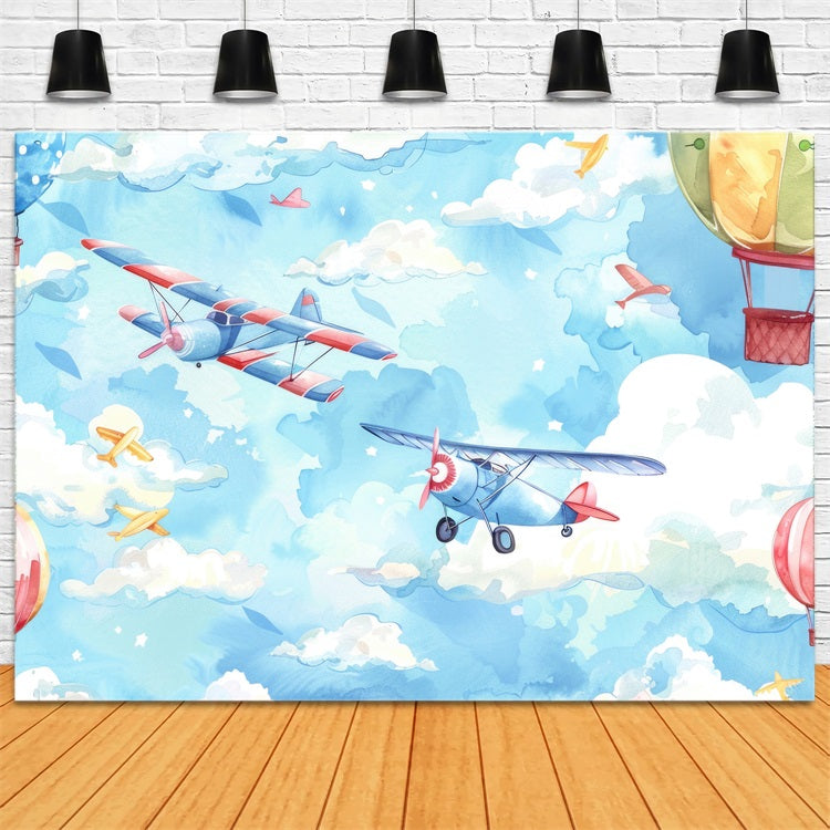 Cloud Backdrops Sky Balloons Planes Backdrop LXX1-335