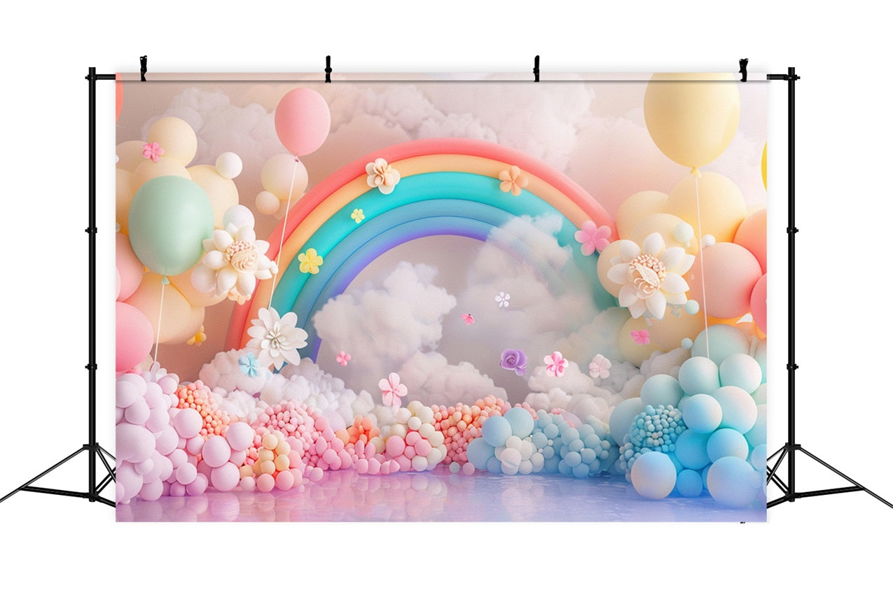 Clouds Photo Backdrop Rainbow Balloon Flower Backdrop LXX1-336