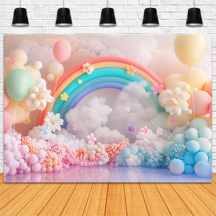 Clouds Photo Backdrop Rainbow Balloon Flower Backdrop LXX1-336