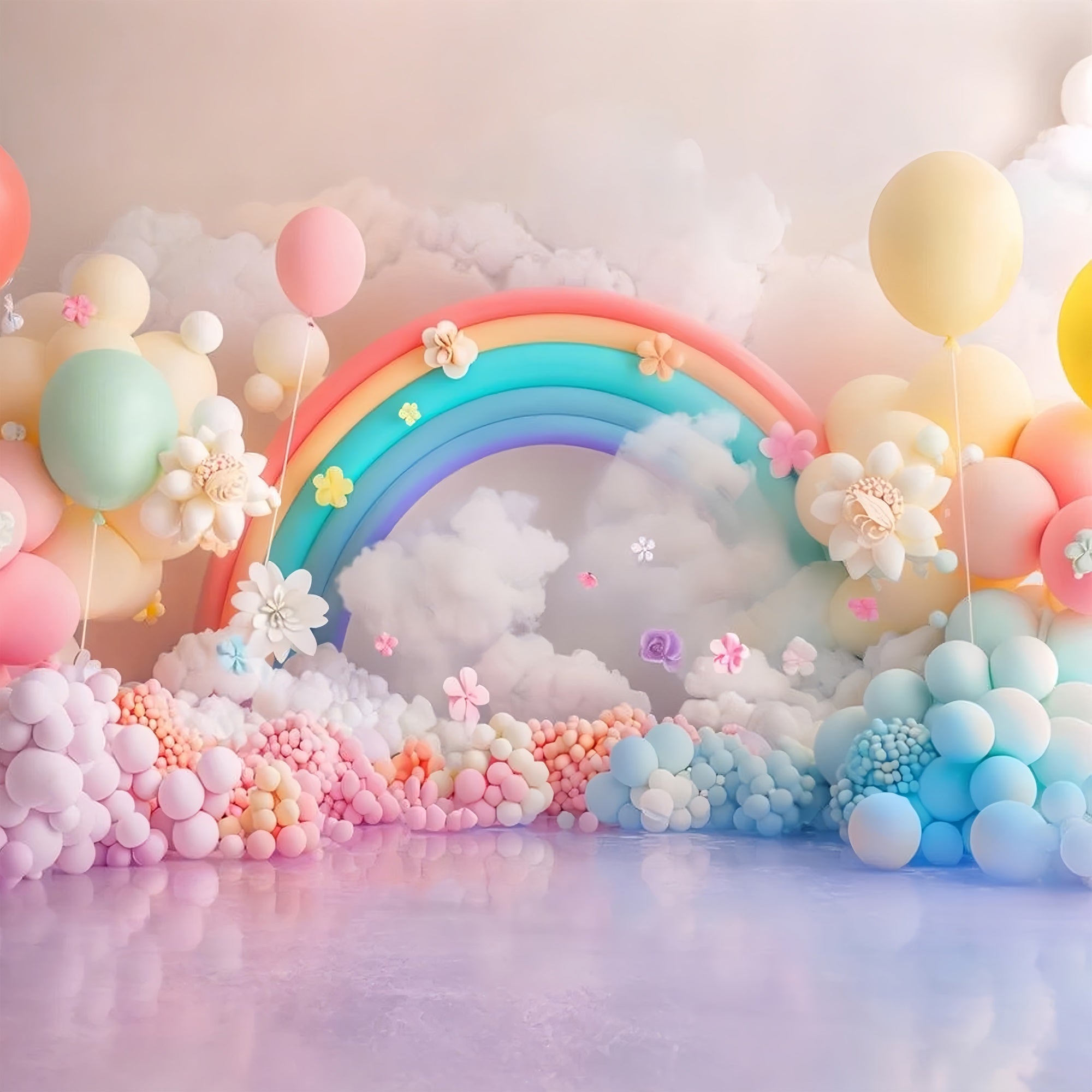 Clouds Photo Backdrop Rainbow Balloon Flower Backdrop LXX1-336