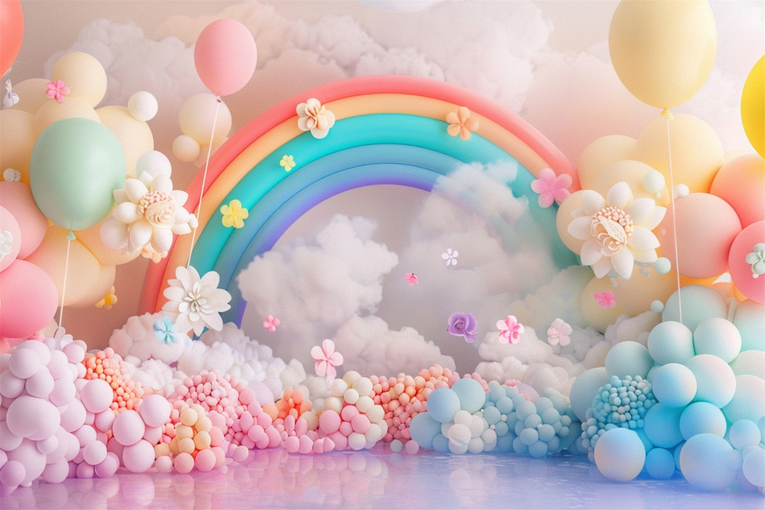 Clouds Photo Backdrop Rainbow Balloon Flower Backdrop LXX1-336