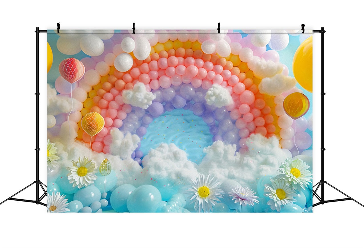 Clouds Photography Backdrop Rainbow-Themed Balloon Celebration Backdrop LXX1-337