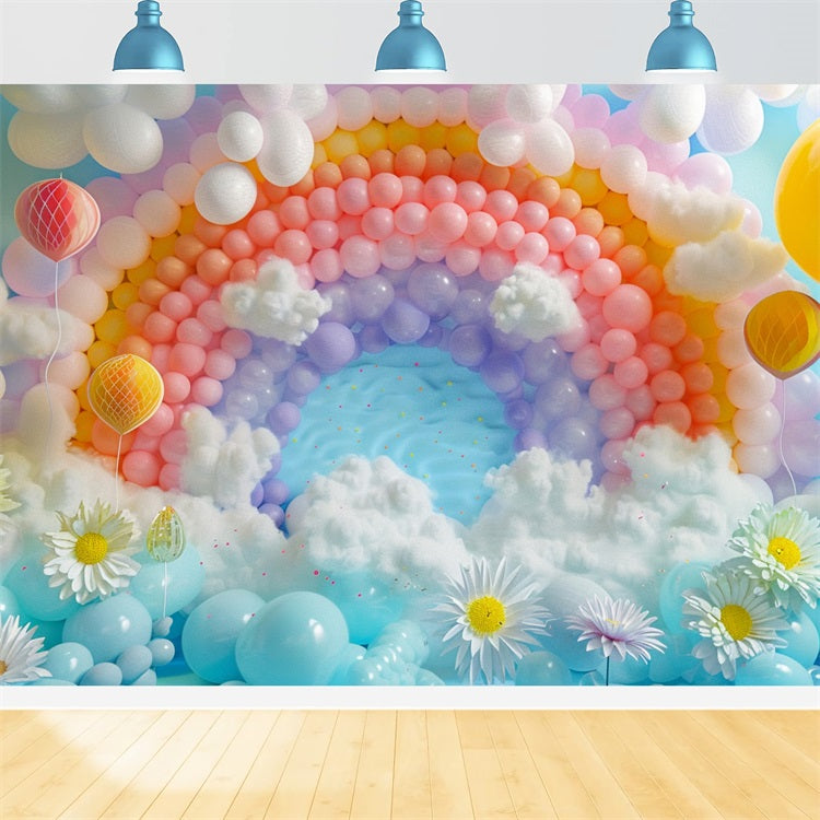 Clouds Photography Backdrop Rainbow-Themed Balloon Celebration Backdrop LXX1-337