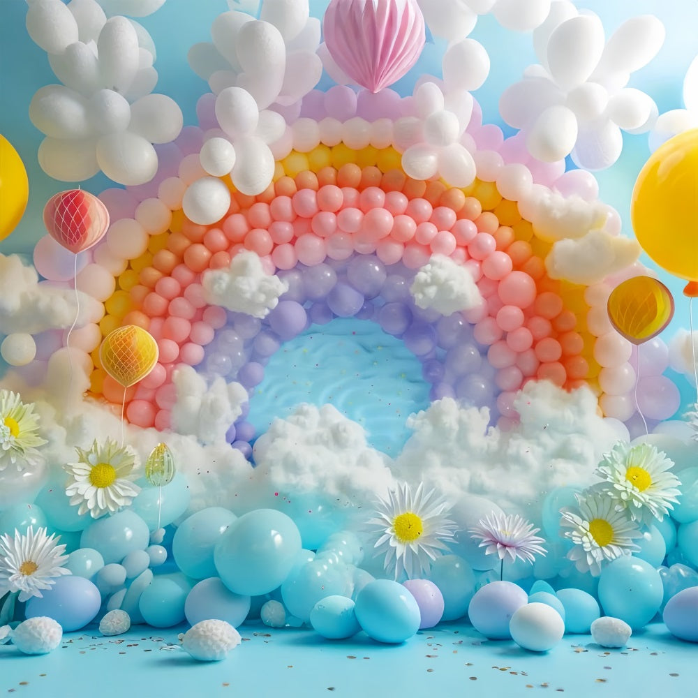 Clouds Photography Backdrop Rainbow-Themed Balloon Celebration Backdrop LXX1-337