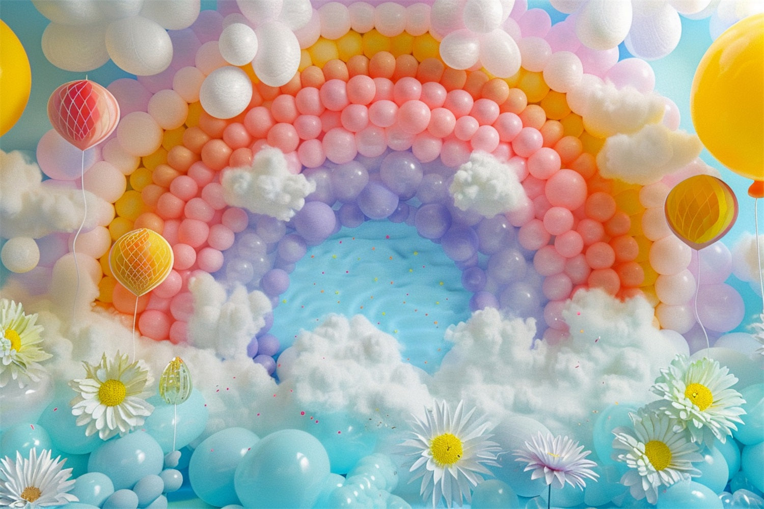 Clouds Photography Backdrop Rainbow-Themed Balloon Celebration Backdrop LXX1-337