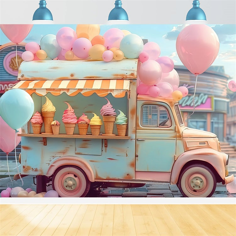 Cloud Balloon Backdrop Ice Cream Truck Backdrop LXX1-339