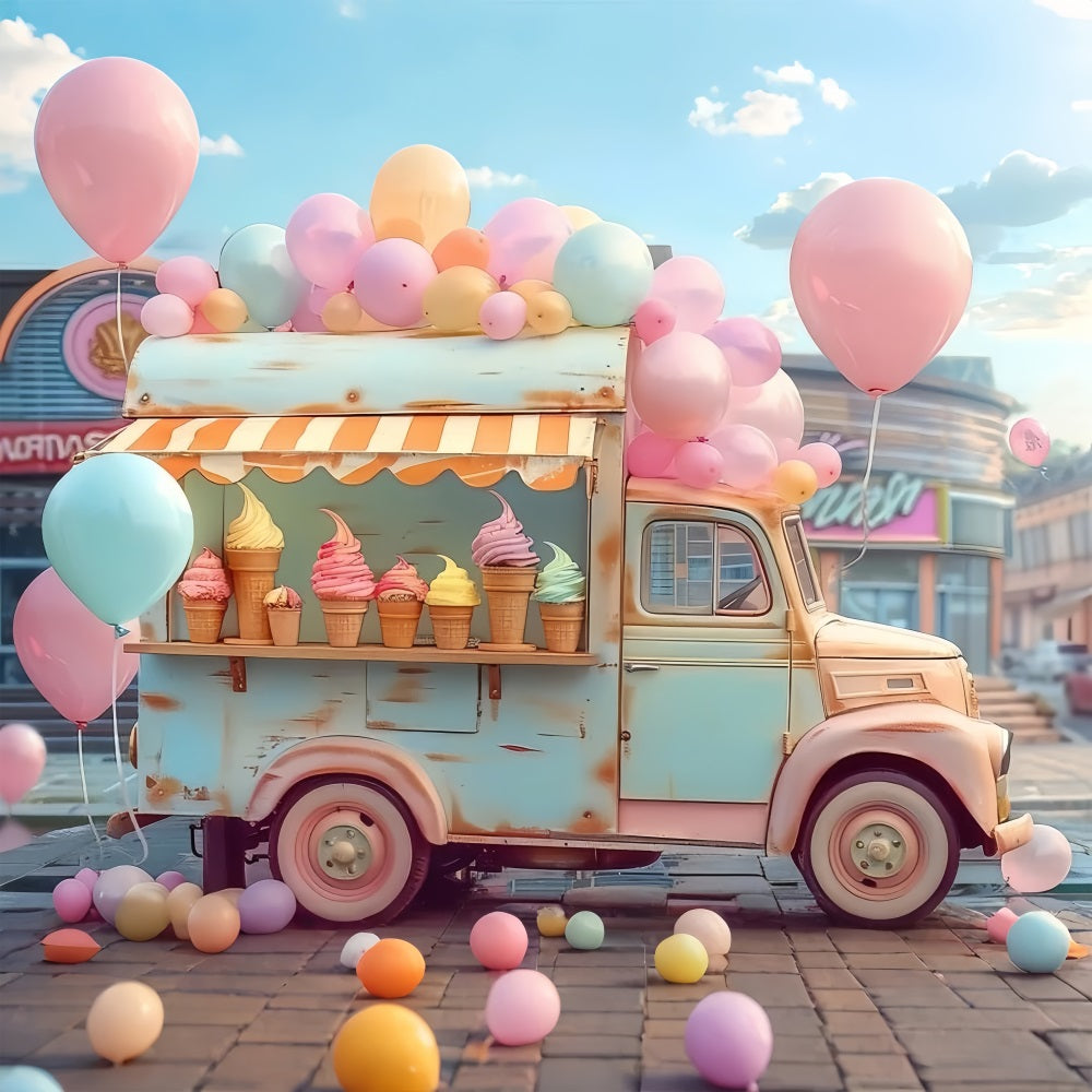 Cloud Balloon Backdrop Ice Cream Truck Backdrop LXX1-339