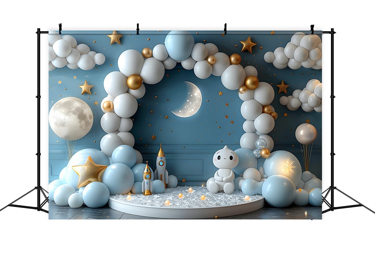 Cloudy Sky Backdrop Starry Moonlit Balloon Arch Backdrop LXX1-340