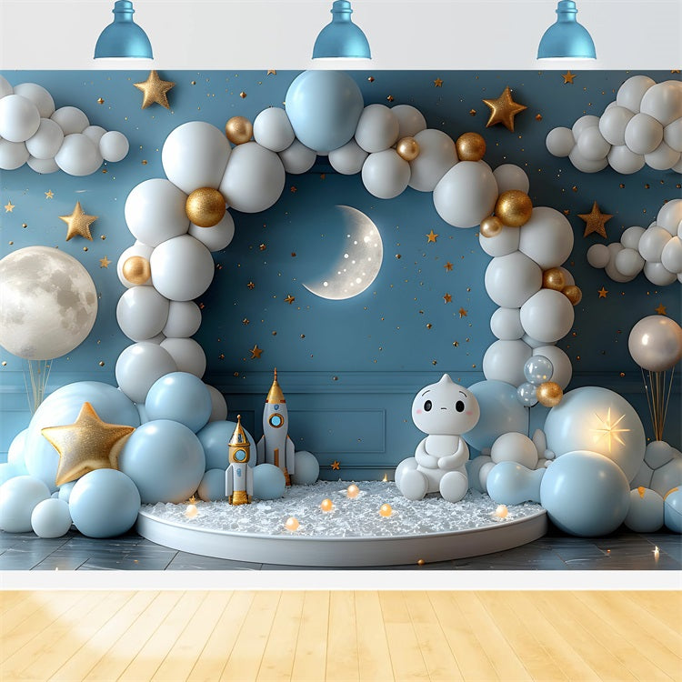 Cloudy Sky Backdrop Starry Moonlit Balloon Arch Backdrop LXX1-340