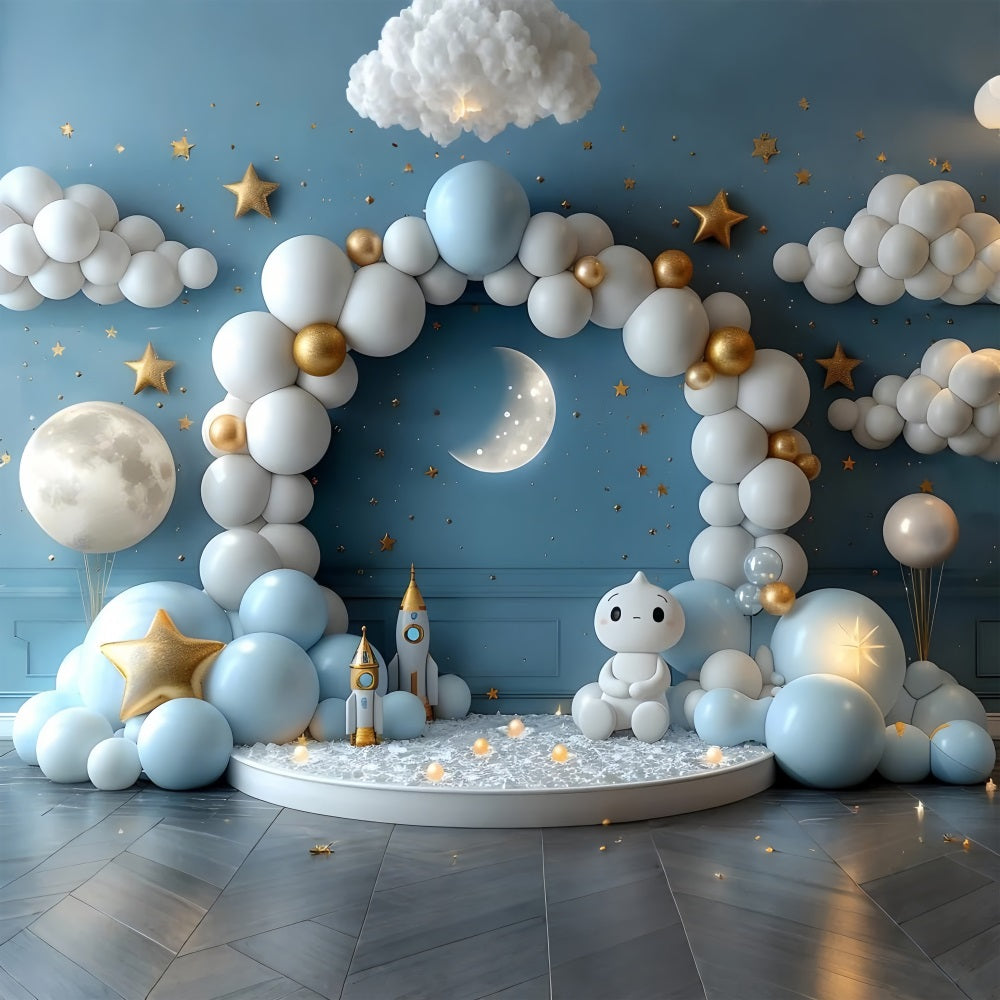 Cloudy Sky Backdrop Starry Moonlit Balloon Arch Backdrop LXX1-340