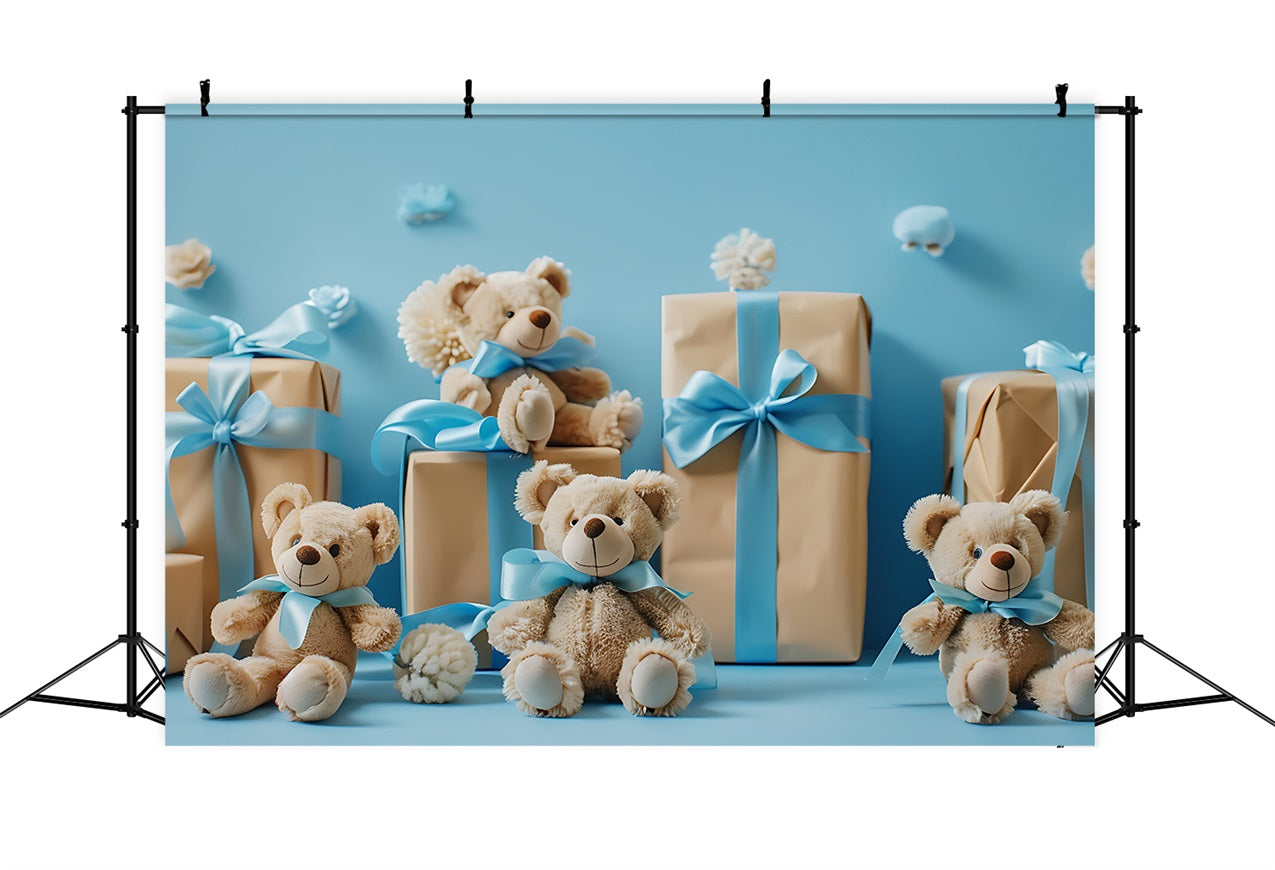 Backdrop Cloud Blue Teddy Bears Gift Boxes Backdrop LXX1-341