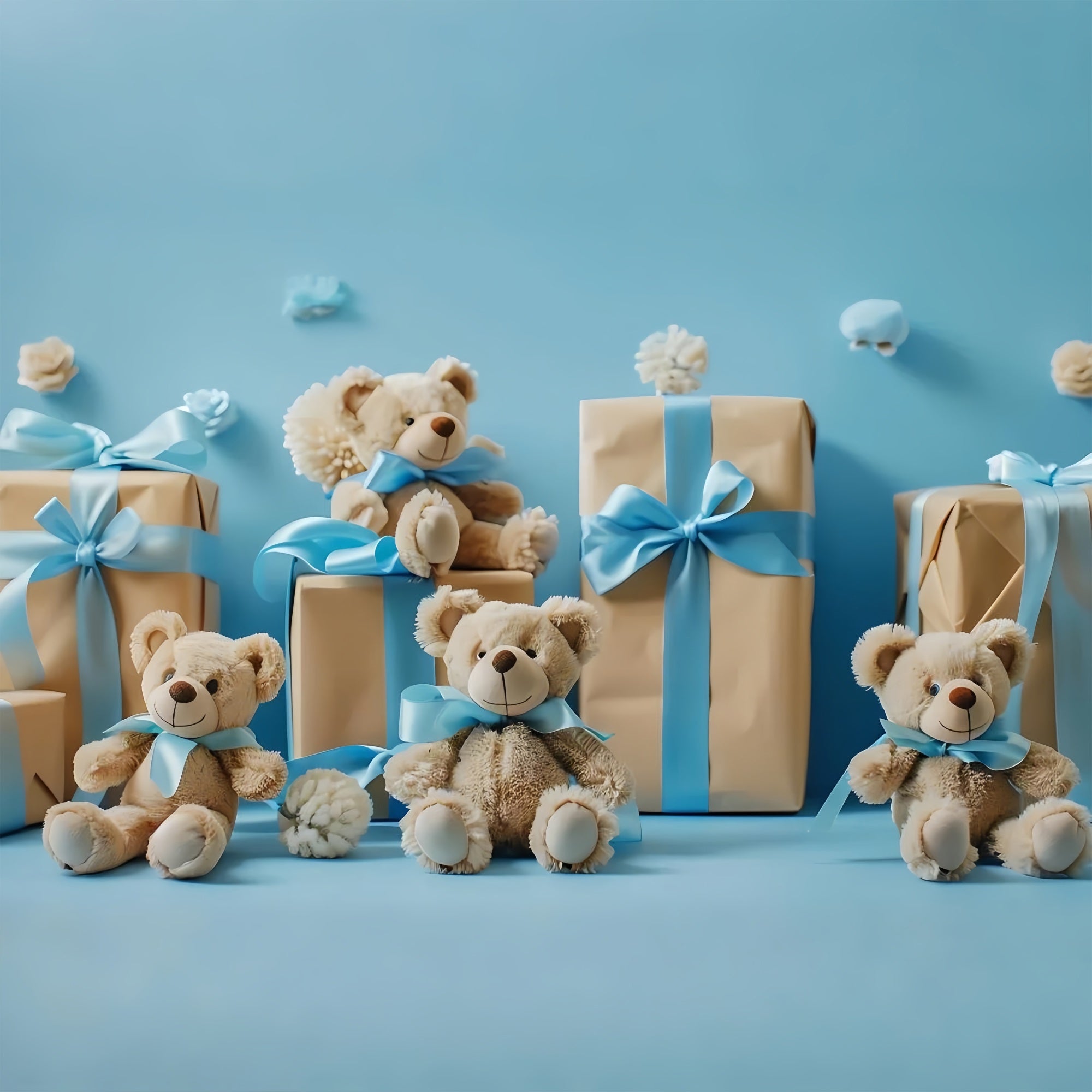 Backdrop Cloud Blue Teddy Bears Gift Boxes Backdrop LXX1-341