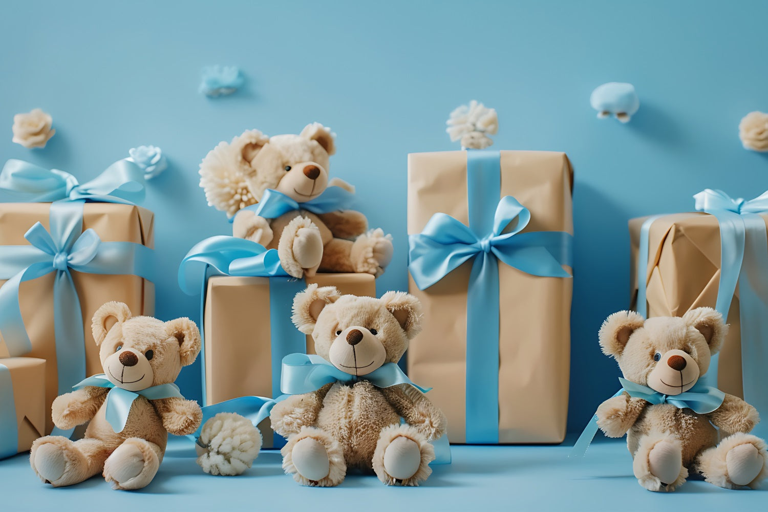 Backdrop Cloud Blue Teddy Bears Gift Boxes Backdrop LXX1-341