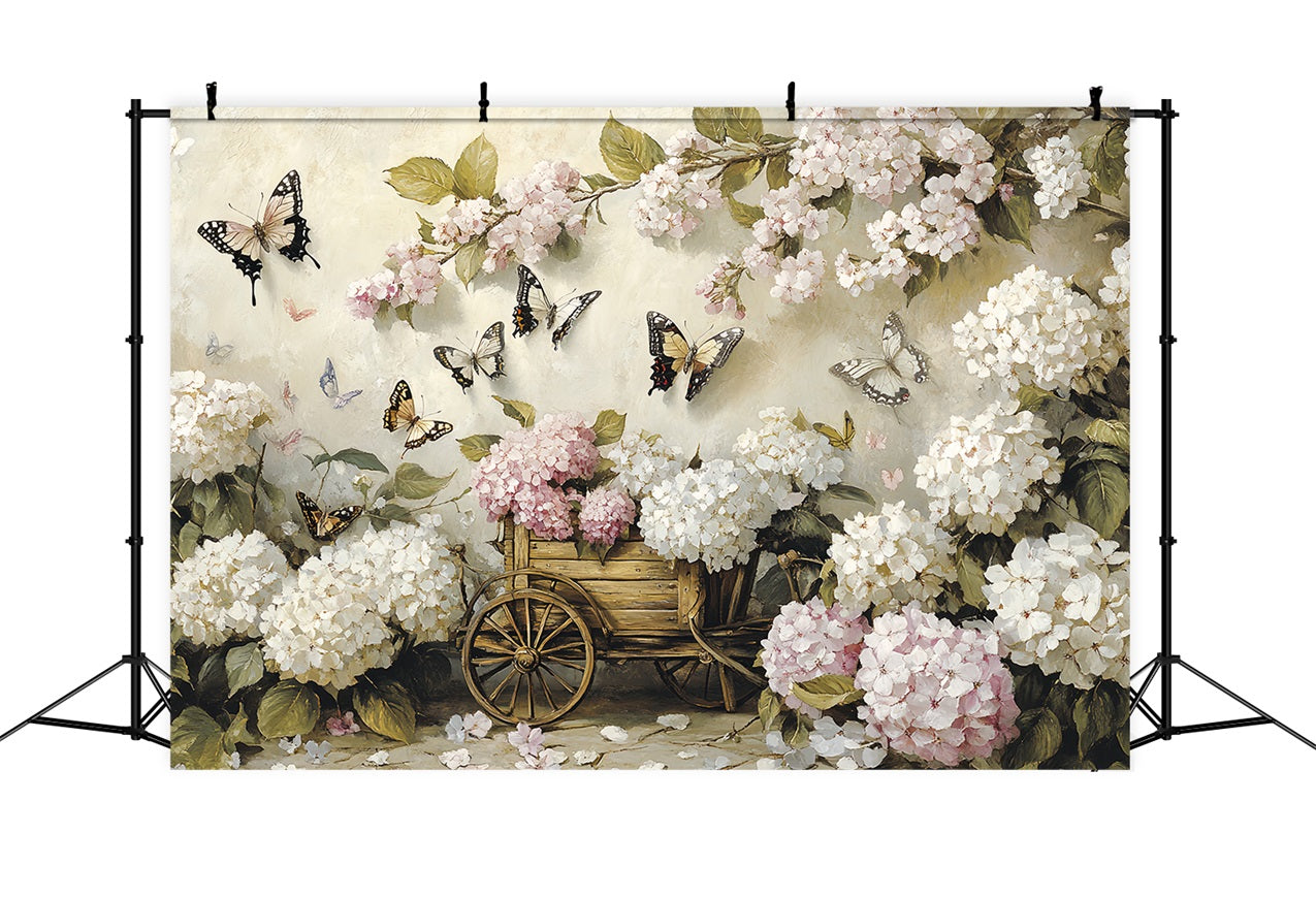 Spring Backdrop Photography Rustic Floral Cart Butterflies Backdrop LXX1-4