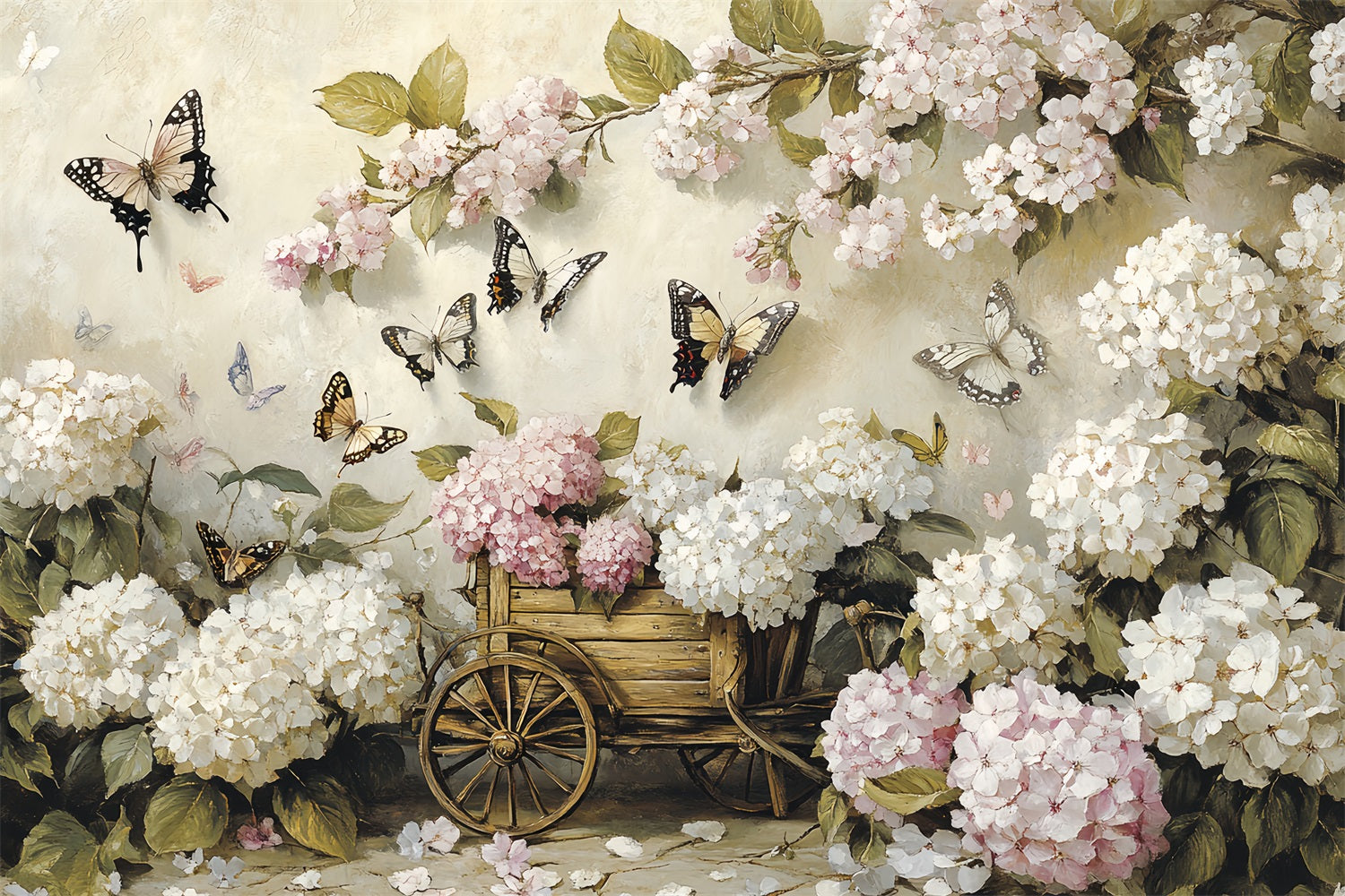 Spring Backdrop Photography Rustic Floral Cart Butterflies Backdrop LXX1-4