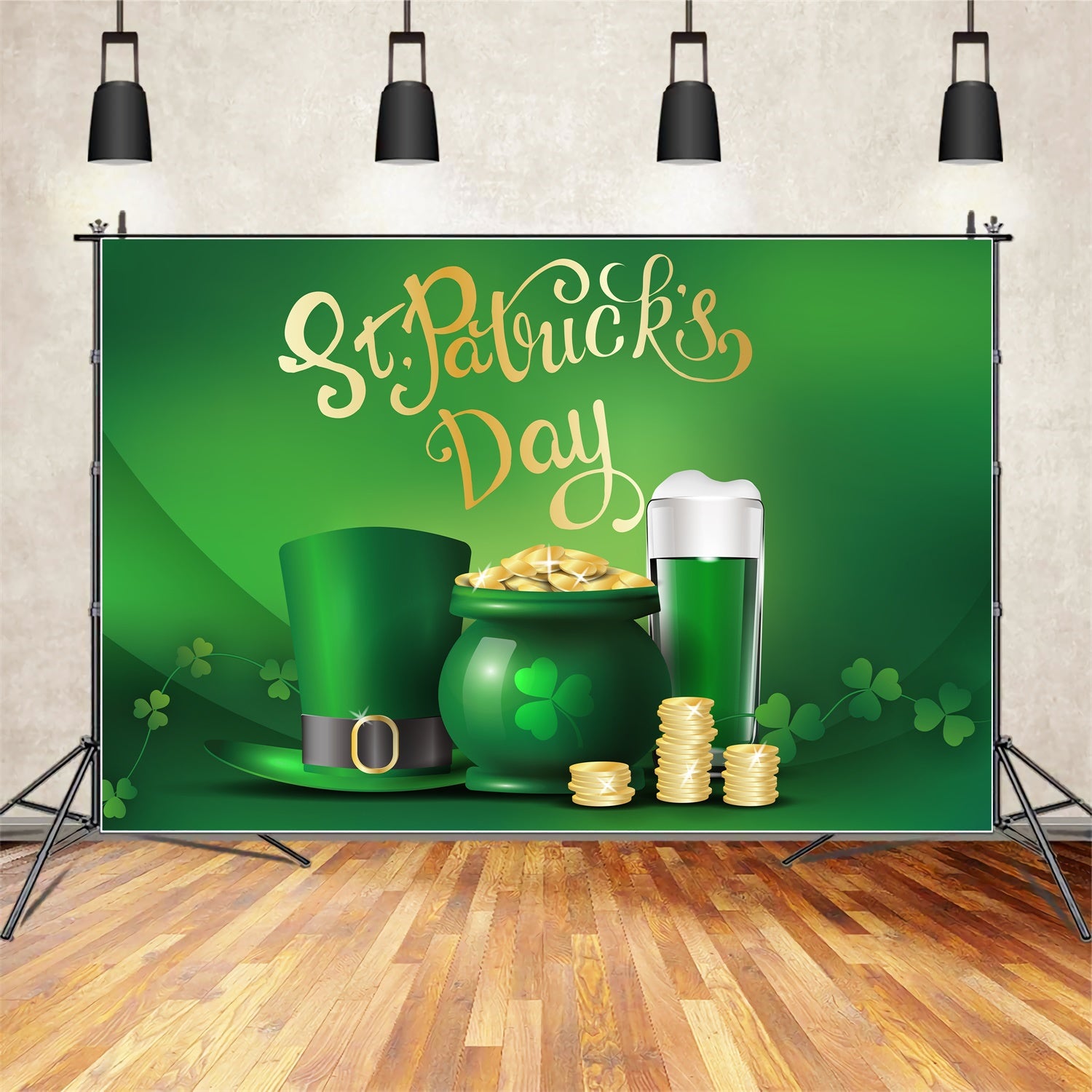 St Patricks Day Photo Backdrop Hat Beer Gold Coins Backdrop LXX1-40