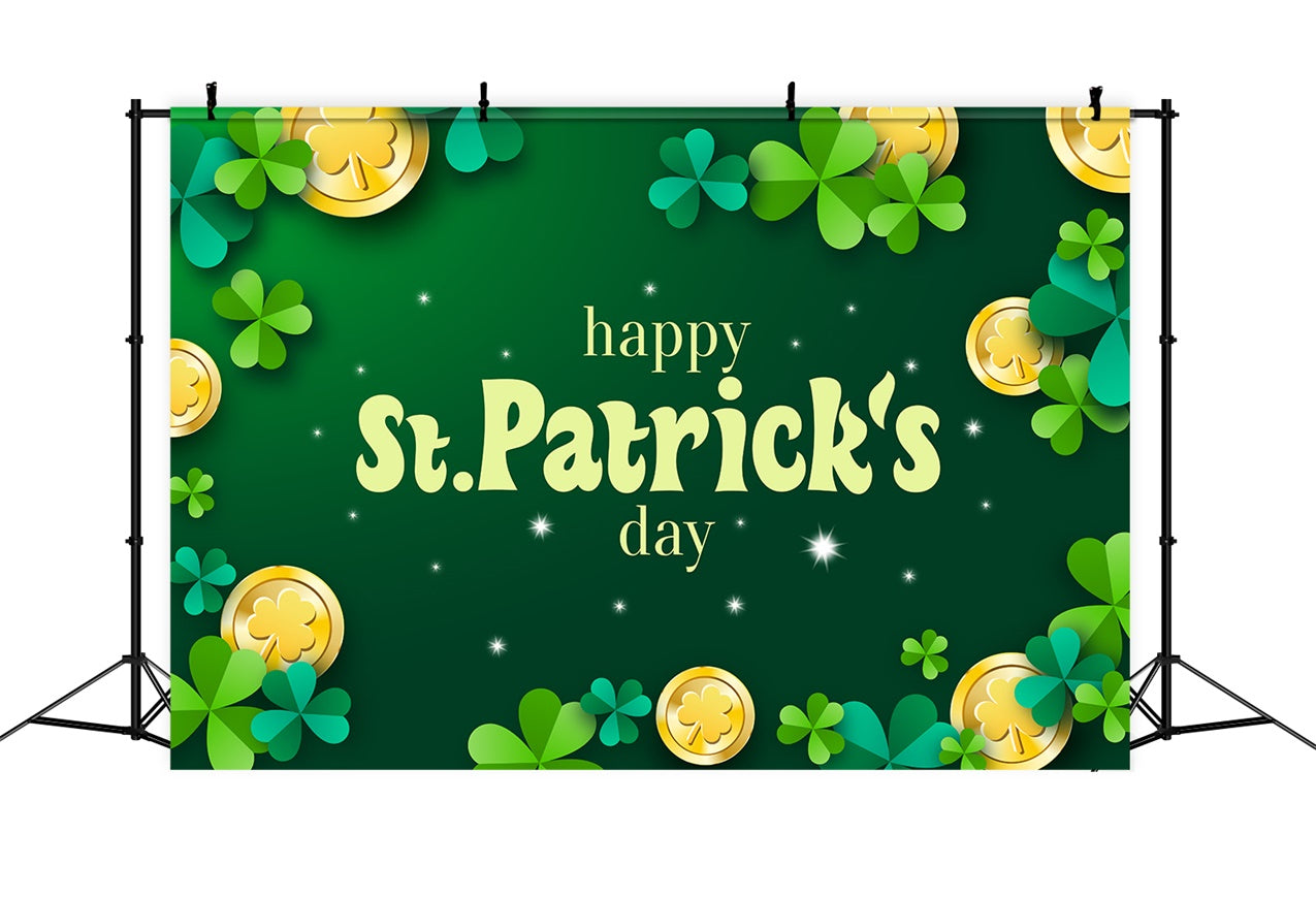 St Patrick's Backdrop Sparkling Coins Shamrock Green Backdrop LXX1-41