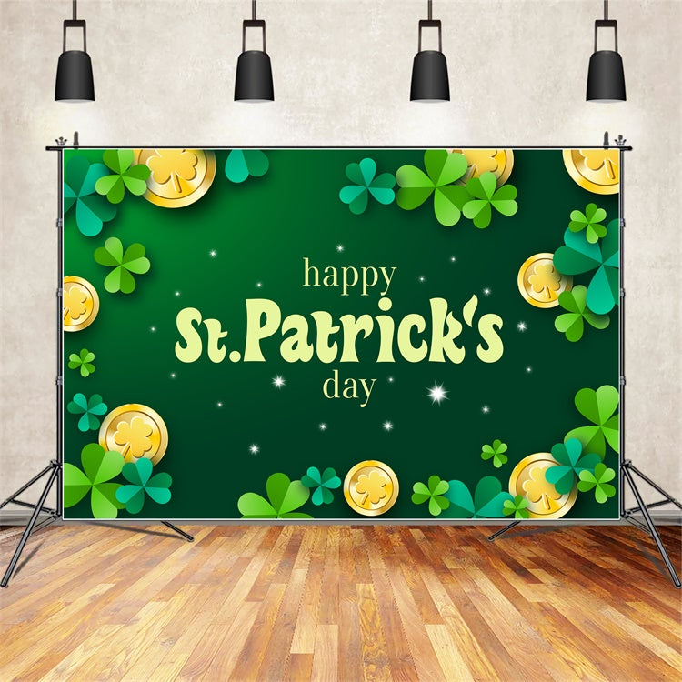 St Patrick's Backdrop Sparkling Coins Shamrock Green Backdrop LXX1-41