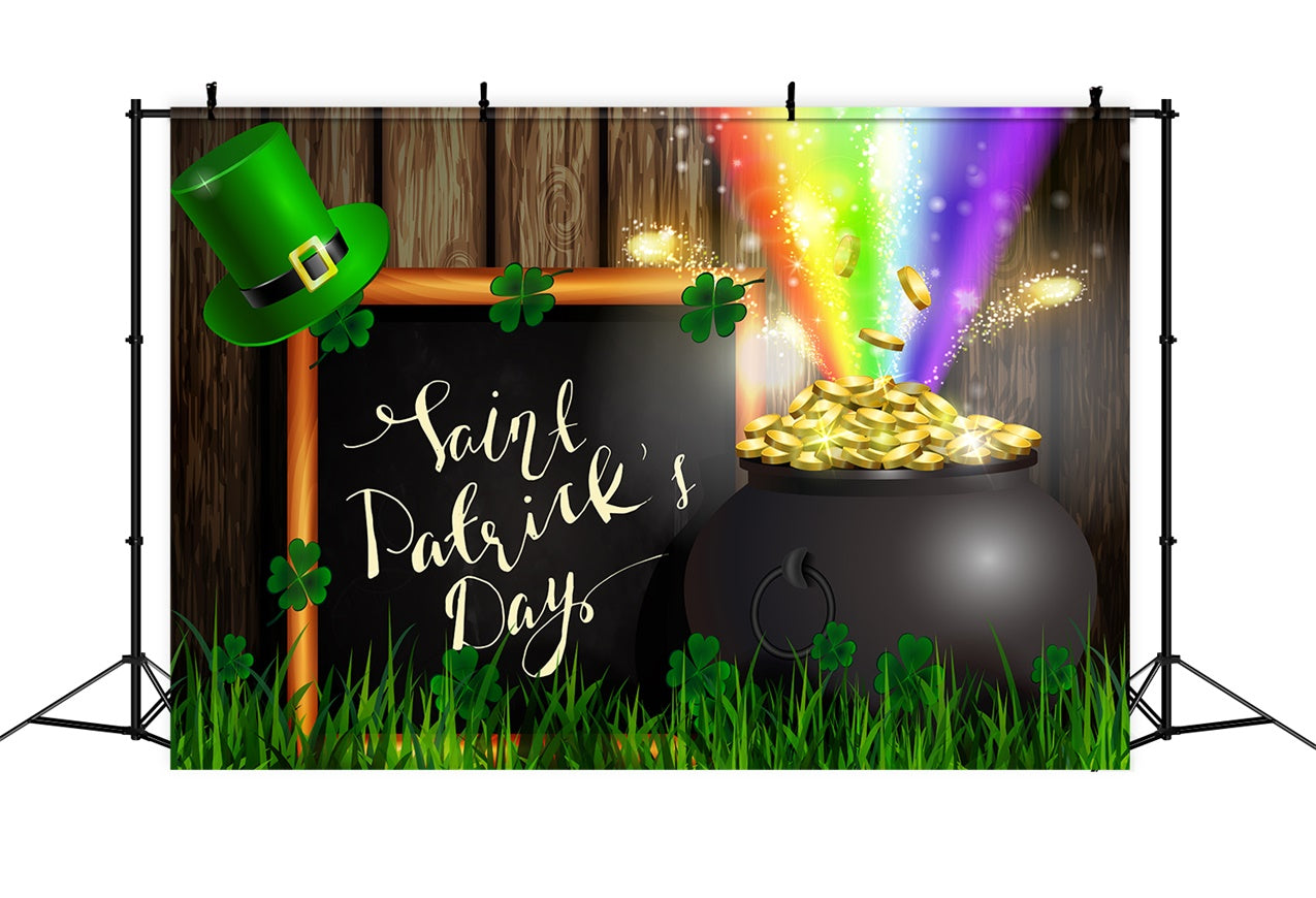 St Patricks Day Photo Backdrop Rainbow Gold Pot Clover Backdrop LXX1-42