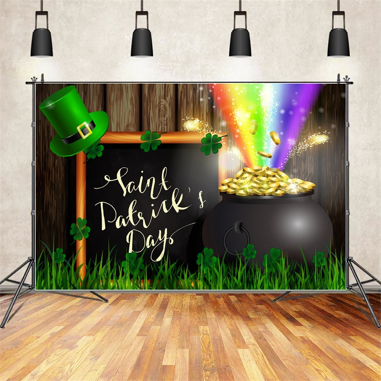 St Patricks Day Photo Backdrop Rainbow Gold Pot Clover Backdrop LXX1-42