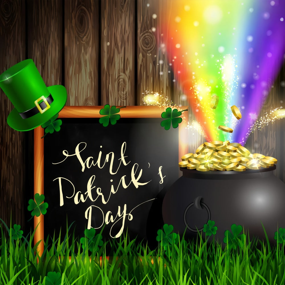 St Patricks Day Photo Backdrop Rainbow Gold Pot Clover Backdrop LXX1-42