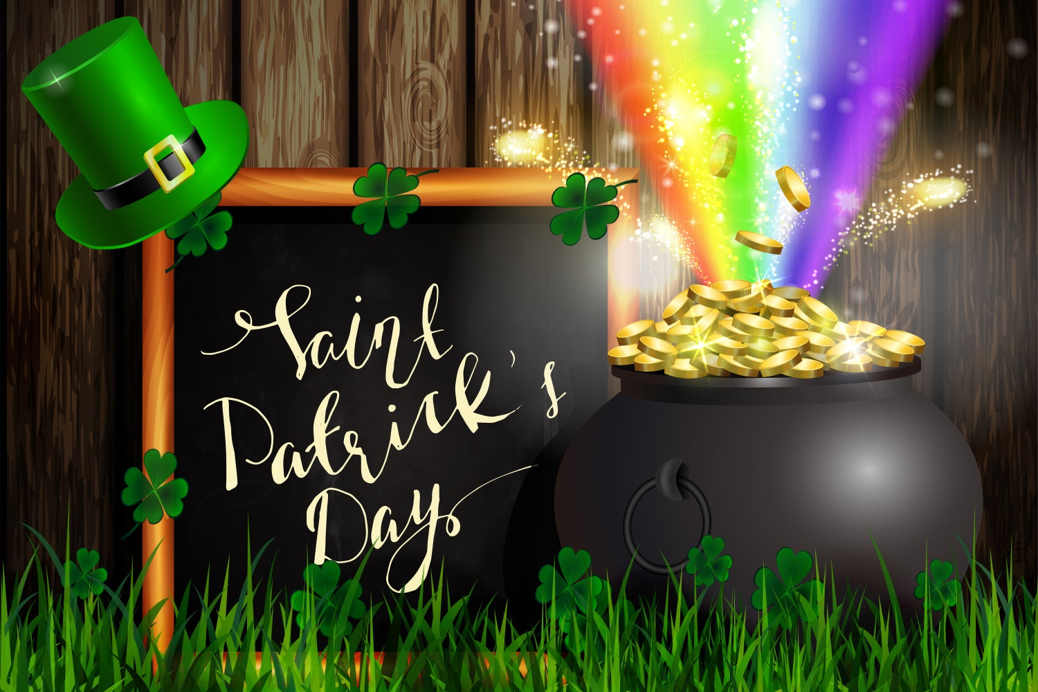 St Patricks Day Photo Backdrop Rainbow Gold Pot Clover Backdrop LXX1-42