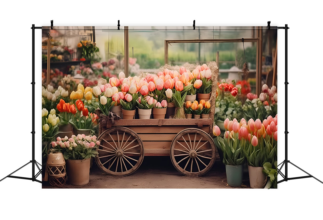 Spring Backdrop Photography Tulip Cart Rustic Market Backdrop LXX1-60