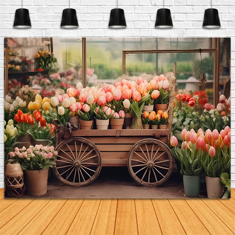 Spring Backdrop Photography Tulip Cart Rustic Market Backdrop LXX1-60