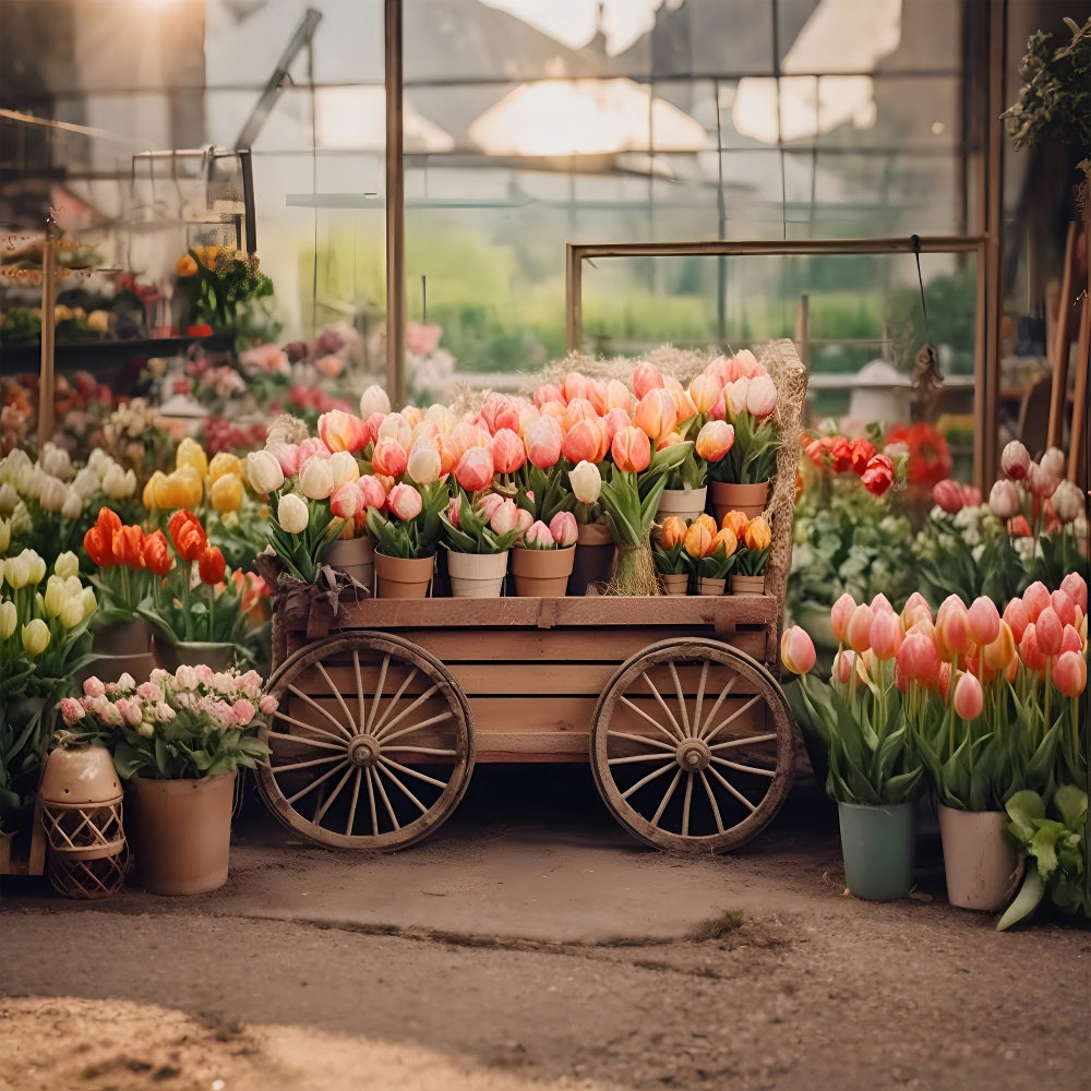 Spring Backdrop Photography Tulip Cart Rustic Market Backdrop LXX1-60